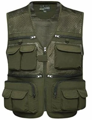  Chaleco fotográfico de viaje safari pesca trabajo al aire libre verde verano para hombre con bolsillos XL Foto 1 de 4