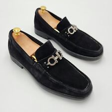 Salvatore Ferragamo 'Master' Men's Gancini Navy Blue Suede Loafers Size 8.5 EE