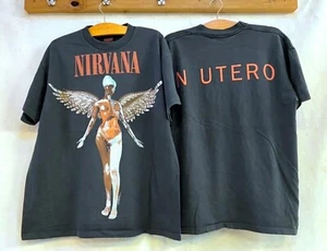 Vintage NIRVANA Shirt L Kurt Cobain In Utero Reprint Boot Nevermind Band Sliver - Picture 1 of 1