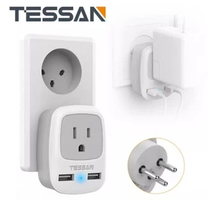 Israel USA Adattatore di Alimentazione, Adattatore Spina da Viaggio a 3 Punte con 2 USB, Tipo H - Foto 1 di 8