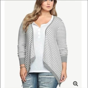 Torrid White & Gray Striped Scarf Hem Open Cardigan Cotton NWT - Picture 1 of 6