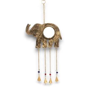 Elephant Mirror 4 Bells 60cm - Indian Brass Bell Chimes - Wind Windchimes - Picture 1 of 1