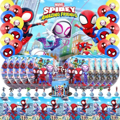 Spidey and His Amazing Friends Party Supplies Set Plates Balloons Banner - Image 1 of 4
