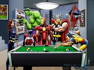 Marvel-Billiards TT Art-Iconic Movie Scenes with 6"x8" mounted prints-A4 Framed - Picture 1 of 5