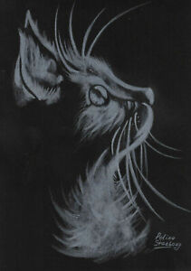original drawing A5 18SP art samovar pastel modern animal cat Signed 2021