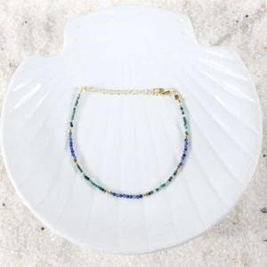 A++ Natural Lapis Lazuli & Turquoise Faceted Round Gemstone Beads Bracelet 6-8'' - Picture 1 of 12