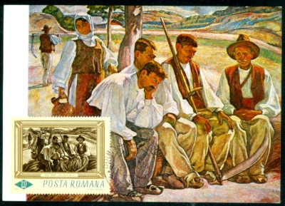 1966 Peasant mowers at rest/by Camil Ressu,National Gallery,Romania,FDC maxicard - Image 1 of 2