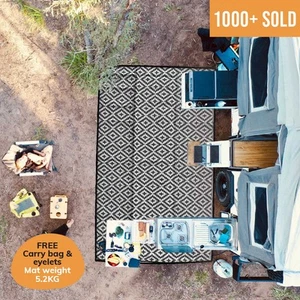 RECYCLED Plastic Outdoor Rug | DIAMOND Design, Rectangle in Black & Grey - Picture 1 of 7
