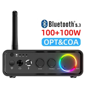 Amplificatore di Potenza D 2.0 Audio 100Wx2 200W con Microfono Ingresso Ottico Coassiale - Foto 1 di 18
