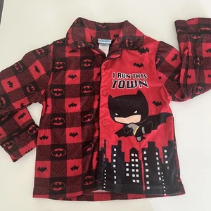 Justice League Batman Boys 2Pc Pajama Set Red Flannel Plaid Batman Signal 5T - Picture 1 of 4