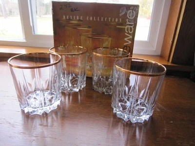 Vintage Double Old Fashion Glasses Gold Rimmed Whiskey Circleware Set Of 4 - Image 1 of 4
