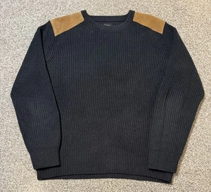 J.Crew Hunting Sweater Men’s L Black Pullover Shoulder Pads Ridges Textured - Picture 1 of 6