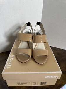 Michael Kors Rochelle Open Toe Heels Slingback Nude Patent Leather Women's Sz 6 - Picture 1 of 8