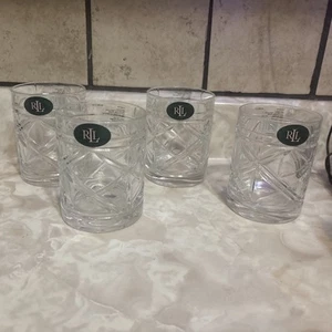 NEW Ralph Lauren Crystal Brogan Classic Set of 4 Double Old Fashioned Glasses - Picture 1 of 5