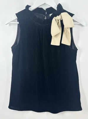 J Crew Sleeveless Velvet Tops Black Size XXS Holiday Bow Tie Neck Medium EE21 - Image 1 of 4