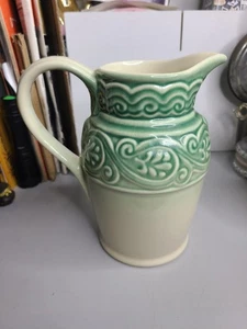 Longaberger Pottery American Craft Large 8" Pitcher Green & Cream - Picture 1 of 8