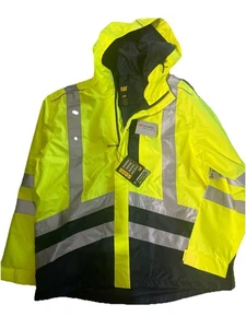 NEW CAT Jacket Mens 2XL High Visibility Reflective Workwear Safety Rain Coat NWT - Picture 1 of 9