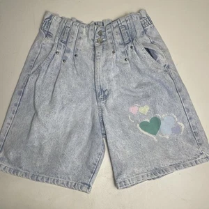 Pantalones Cortos Denim De Colección Alto 8o’s 90’s Estampado Corazón Talla Pequeña - Imagen 1 de 5