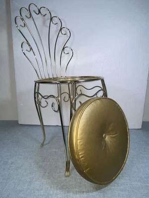 MCM Hollywood Regency Latón Tono Dorado Metal Tocador Silla y Cojín Dorado Usado Foto 1 de 4