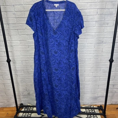 J Jill Love Linen Blue Paisley Maxi Dress Womens 4X Coastal Boho Cottagecore - Image 1 of 4