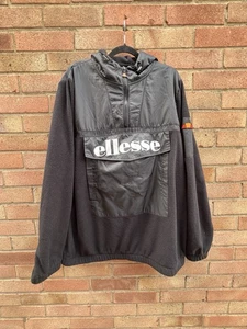 Ellesse Gazzo Fleece Hoodie Mens Large Black Hybrid 1/4 Zip Pullover Sweater - Picture 1 of 11