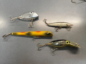 Lot Of 4 Lures: Rapala, Pico Perch, Pre-Rapala Storm And Wood Pencil Popper - Picture 1 of 5