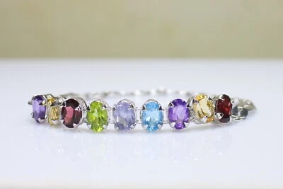 Natural Multi Stone Bracelet With 925 Sterling Silver In 7.5 Inches Size - Image 1 of 4