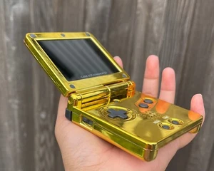 Glossy Gold Gameboy Advance SP Modded Retro Console IPS Backlit &USB C.Gift Idea - Picture 1 of 10