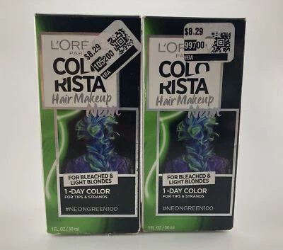 2 Maquillaje de color de cabello Loreal Colorista One Day lavado #NEONGREEN100 1 oz cada uno Foto 1 de 4
