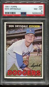1967 Topps #55 Don Drysdale PSA 8 HOF Los Angeles Dodgers