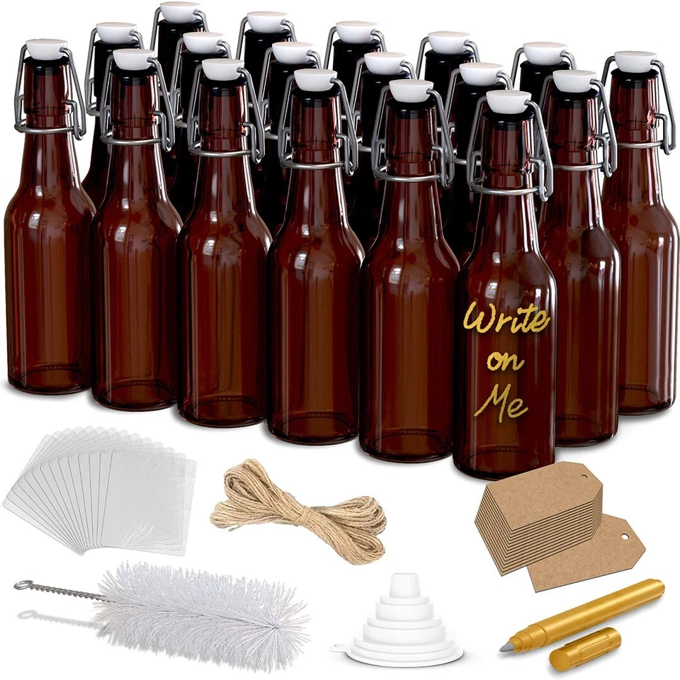 Nevlers 8.5 oz Amber Swing Top Glass Beer Bottles (Pack of 18) - Image 1 of 4
