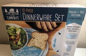 Life is Better at The Campsite 12 Piece Dishware Set Plates Camco Camping NEW - Picture 1 of 8