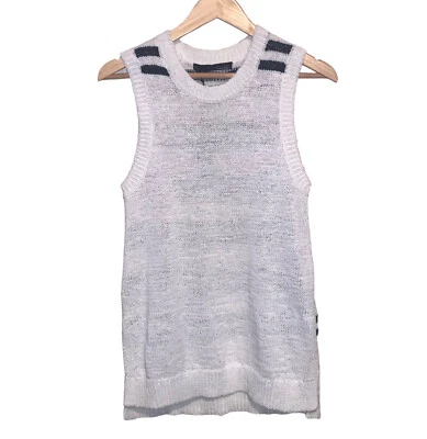 360 SUÉTER Blanco Azul Marino Rayas Nylon Sin Mangas Pullover Suéter Chaleco Talla Grande Foto 1 de 4