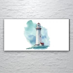 Glasbilder Wandbild Druck auf Glas 120x60 handgezeichnet Aquarell Leuchtturm - Bild 1 von 7