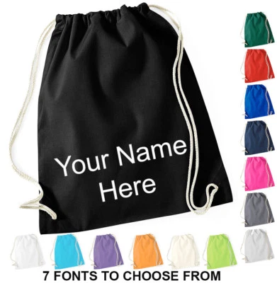 Personalised Cotton Drawstring Bag PE Gym Kit School P.E Kids Sport Rucksack New