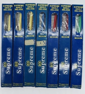 7 Cepillo de dientes Supreme amarillo azul rojo verde cerdas profesionales de nailon vintage - Imagen 1 de 5