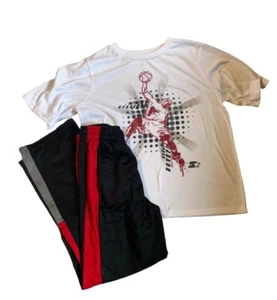 Starter Black & Red Pants And White Basketball Graphic Tee Set Boys Size 10/12 - Picture 1 of 11