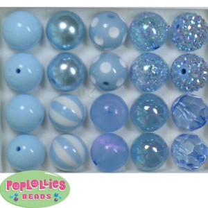 Lote de 20 cuentas de chicle acrílico azul bebé estilos surtidos de 20 mm  Grueso  - Imagen 1 de 2