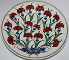 High Detail 12" Turkish Handmade Iznik Raised Carnation Pattern Ceramic Plate