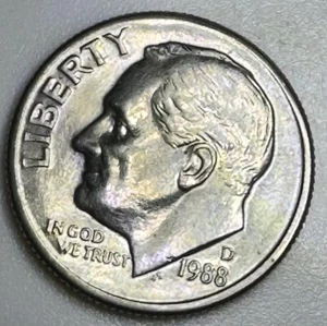 1988 D Roosevelt Dime-MISSING PARTIAL COLLAR-MS CONDITION-MUST SEE!! - Picture 1 of 2