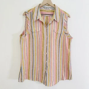 Orvis Linen Top Womnes XL Striped Sleeveless Shirt Pockets - Picture 1 of 7
