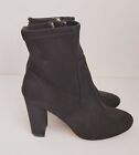 Black Faux Suede Ankle Boot Size UK 6 EU 39 Zip Up High Heel Chunky OFFICE
