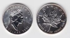 5 Dollar Silber Münze Canada Kanada Maple Leaf 1991 1 Unze Feinsilber (133834)