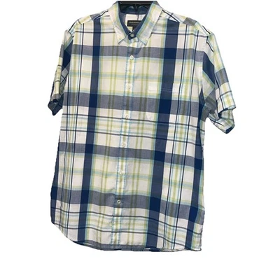 Consensus Shirt Mens Large Blue Plaid Short Sleeve Button Down Cotton Blend - Image 1 of 4