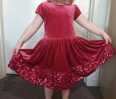 Vestido Marks And Spencer Rojo Terciopelo Lentejuelas 2-3 Años Usado en Excelente Condición Vacaciones de Navidad  Foto 1 de 4