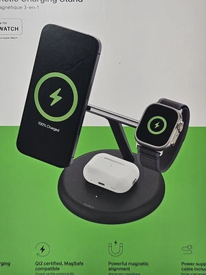 Belkin - 3-in-1 Stand 15W Qi2 Wireless Charging Stand for Apple Devices - Black - Image 1 of 4