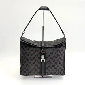 GUCCI Shoulder Bag Purse Jackie GG Canvas Leather Charcoal Authentic - Bild 1 von 24