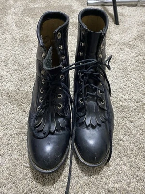 Botas con cordones Justin vintage talla 4.5D juveniles negras Kiltie Western Ropers 506 Foto 1 de 4