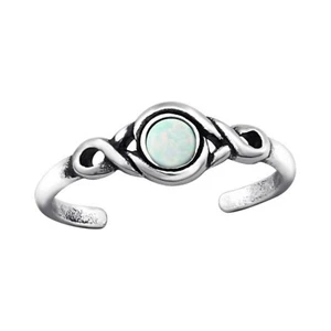 925 Sterling Silver 3mm Opal Open Adjustable Toe / Midi Ring + Organza Gift Bag - Picture 1 of 8