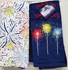 SET OF 2 DIFFERENT PRINTED TOWELS(16.5x26")PATRIOTIC SPARKLERS,STARS &STRIPES,KO